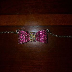 Sparkley Pink Bow Necklace